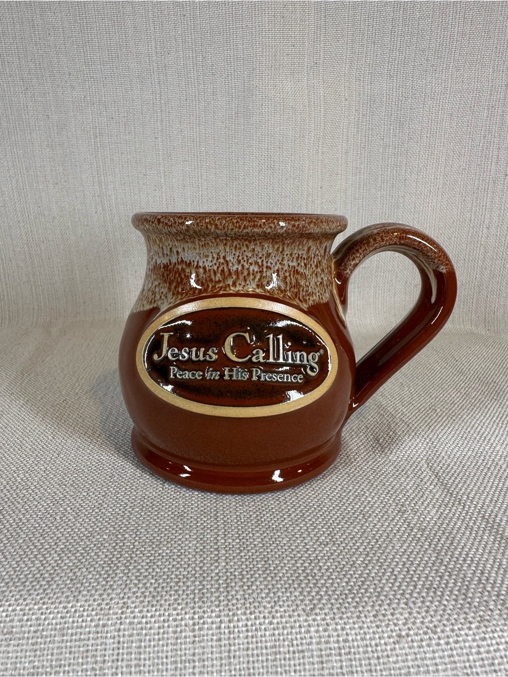 RARE Deneen Pottery Jesus Calling Stoneware Mug 2016 Drip Glaze